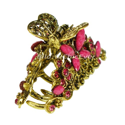 Haargreifer Schmetterling Haarkneifer Haarklammer Metall & Strass rosa/pink gold 8189
